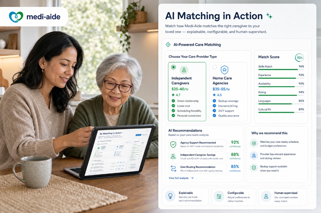 Preview of how Medi-Aide AI matches caregivers to family care needs